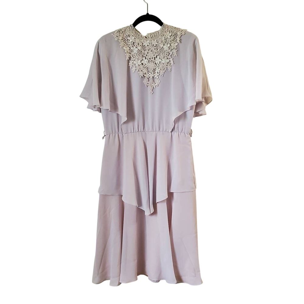 Vintage Womens 9/10 Ursula Of Switzerland Bridal Dress Lavender Tiered Lace Midi